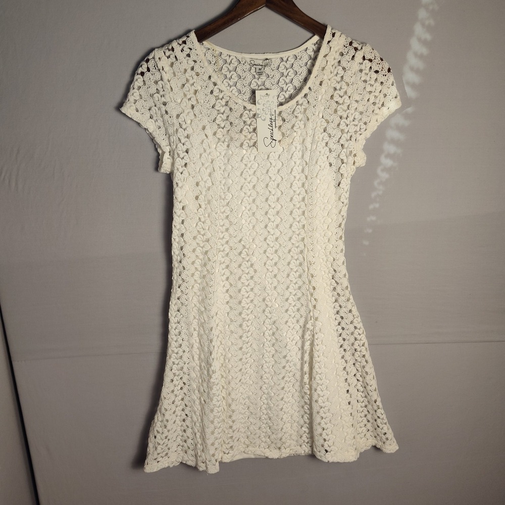 Speechless Ivory White Crochet Lace Mini Dress Short Sleeve Boho Size M NWT
